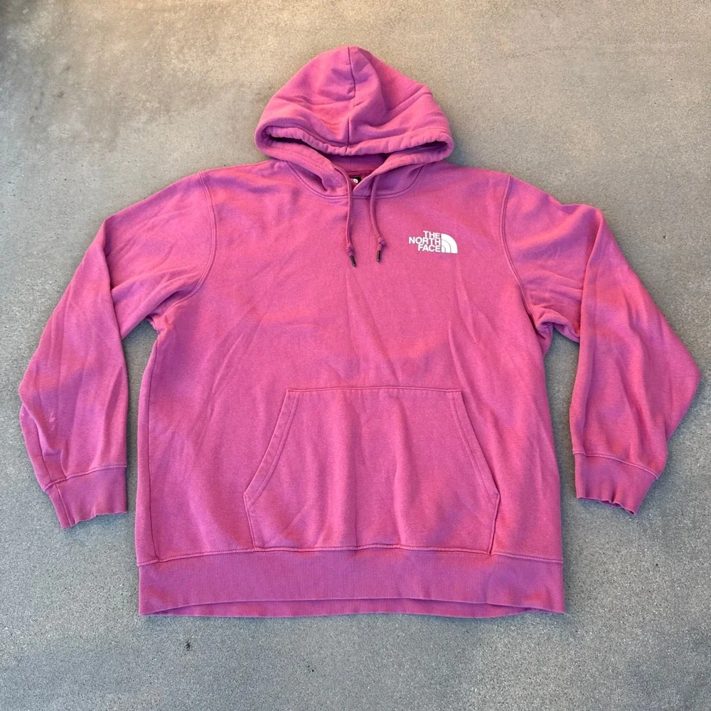 The North Face Mens Pink Pullover Hoodie Fleece Sweatshirt XL Logo Graphic